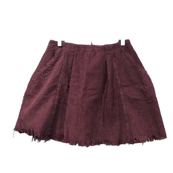 Free People Womens Kendall Corduroy Mini Skirt Size 2 Purple Raw Hem High Rise - Picture 1 of 10